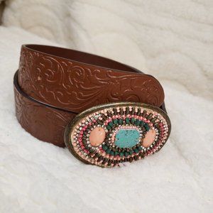 Turquoise embellished leather belt